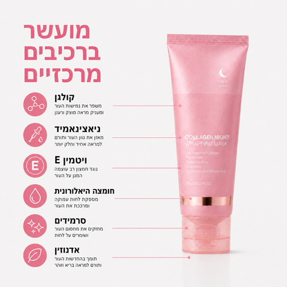 מסכת קולגן לילית מתקלפת למראה עור מתוח וזוהר